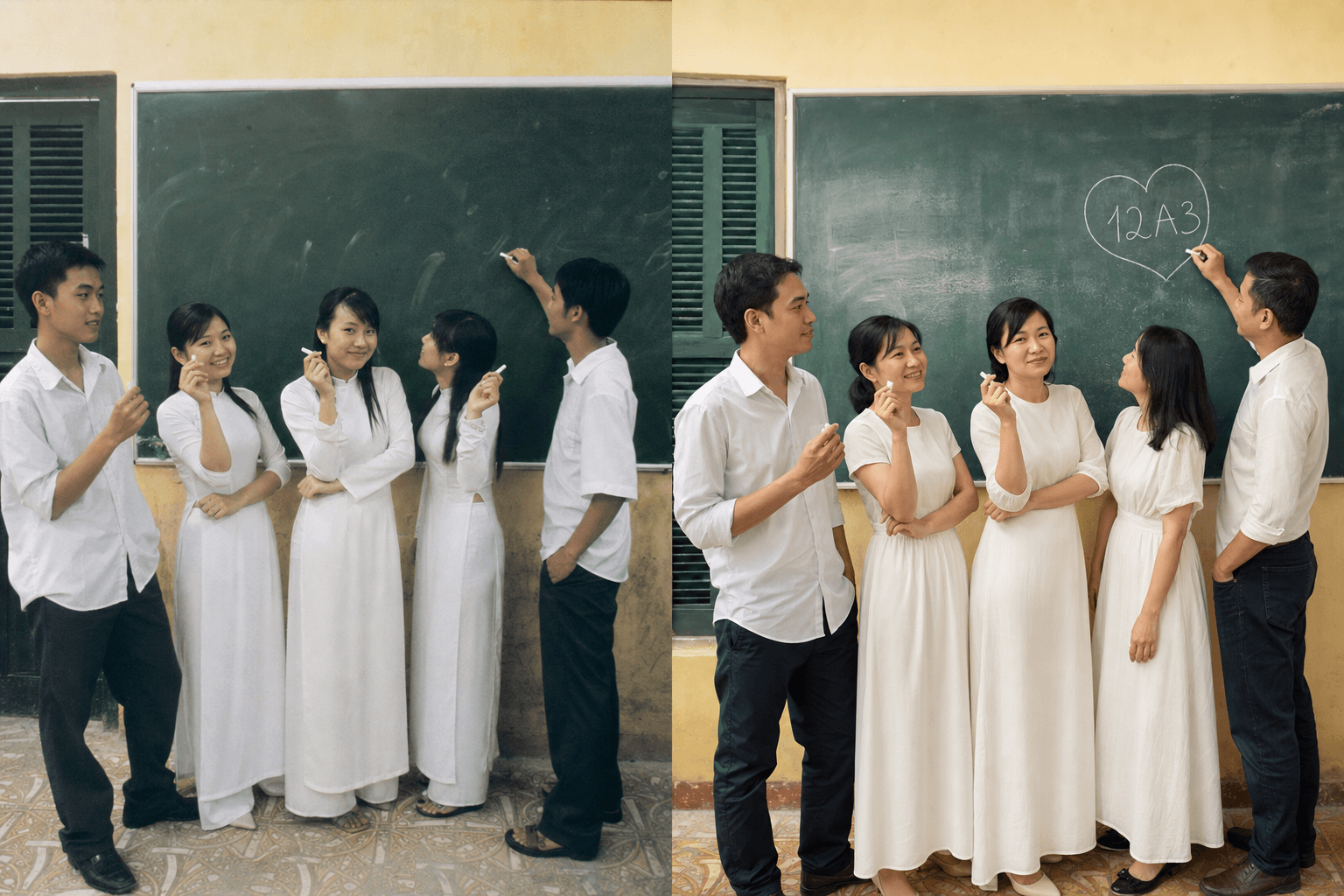Nét phấn 12A3, ảnh so sánh năm 2006 và 2026